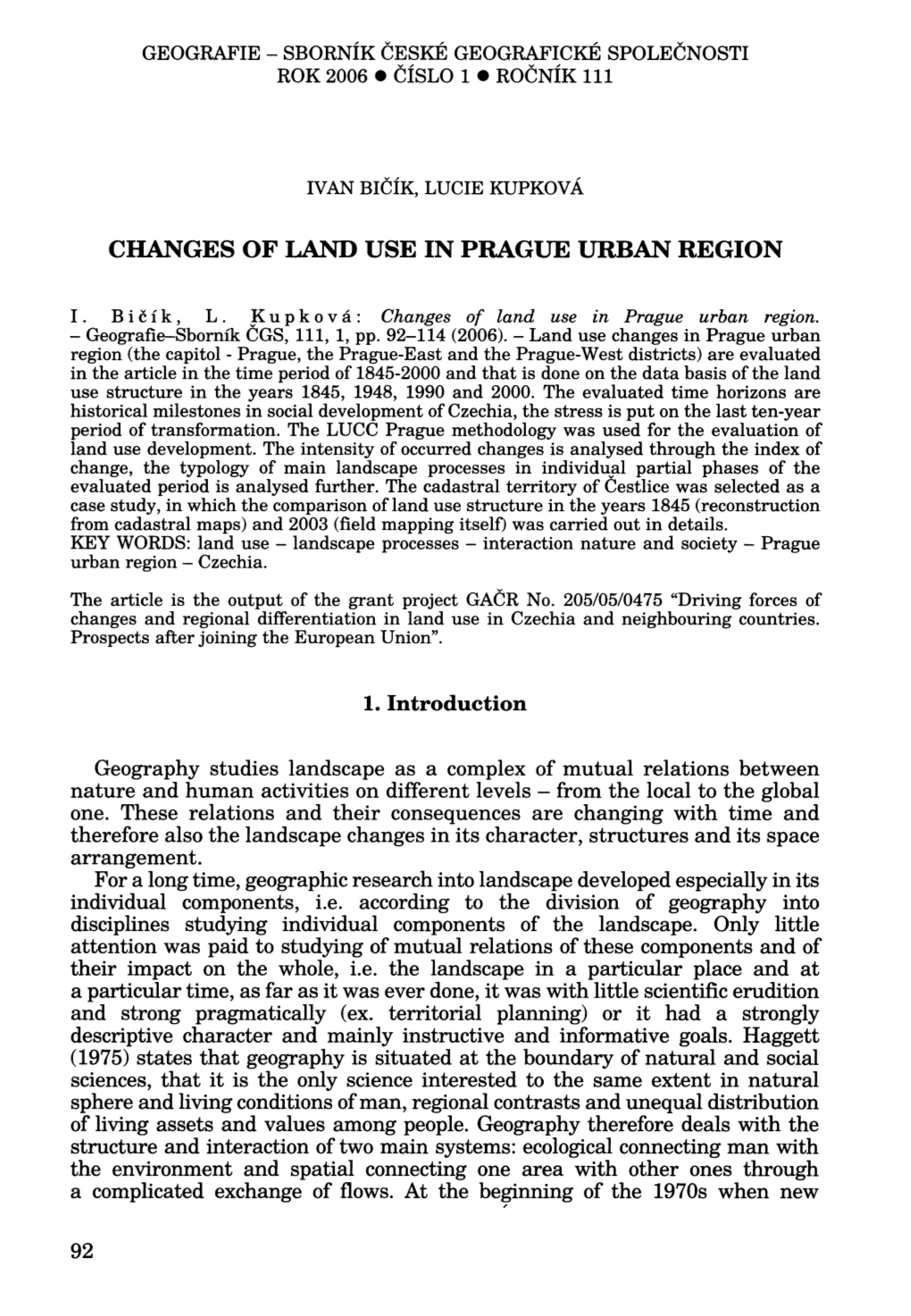 Changes of Land Use in Prague Urban Region