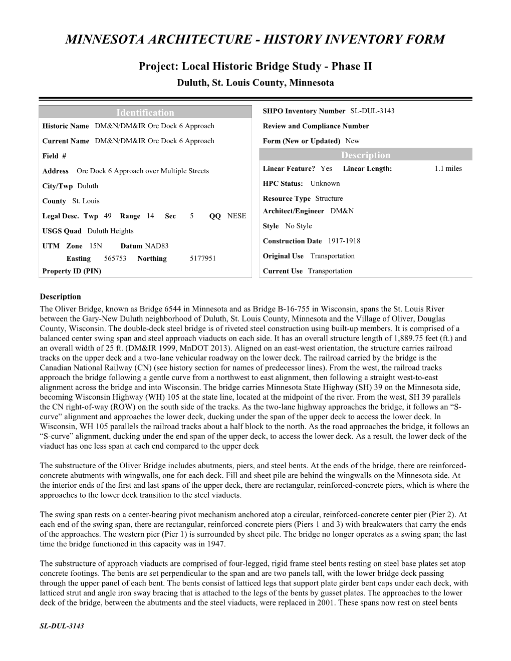 Minnesota Architecture - History Inventory Form