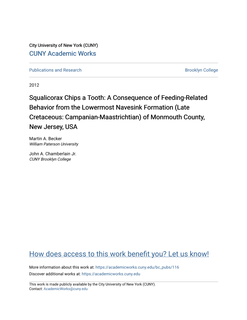 Squalicorax Chips a Tooth: a Consequence of Feeding-Related