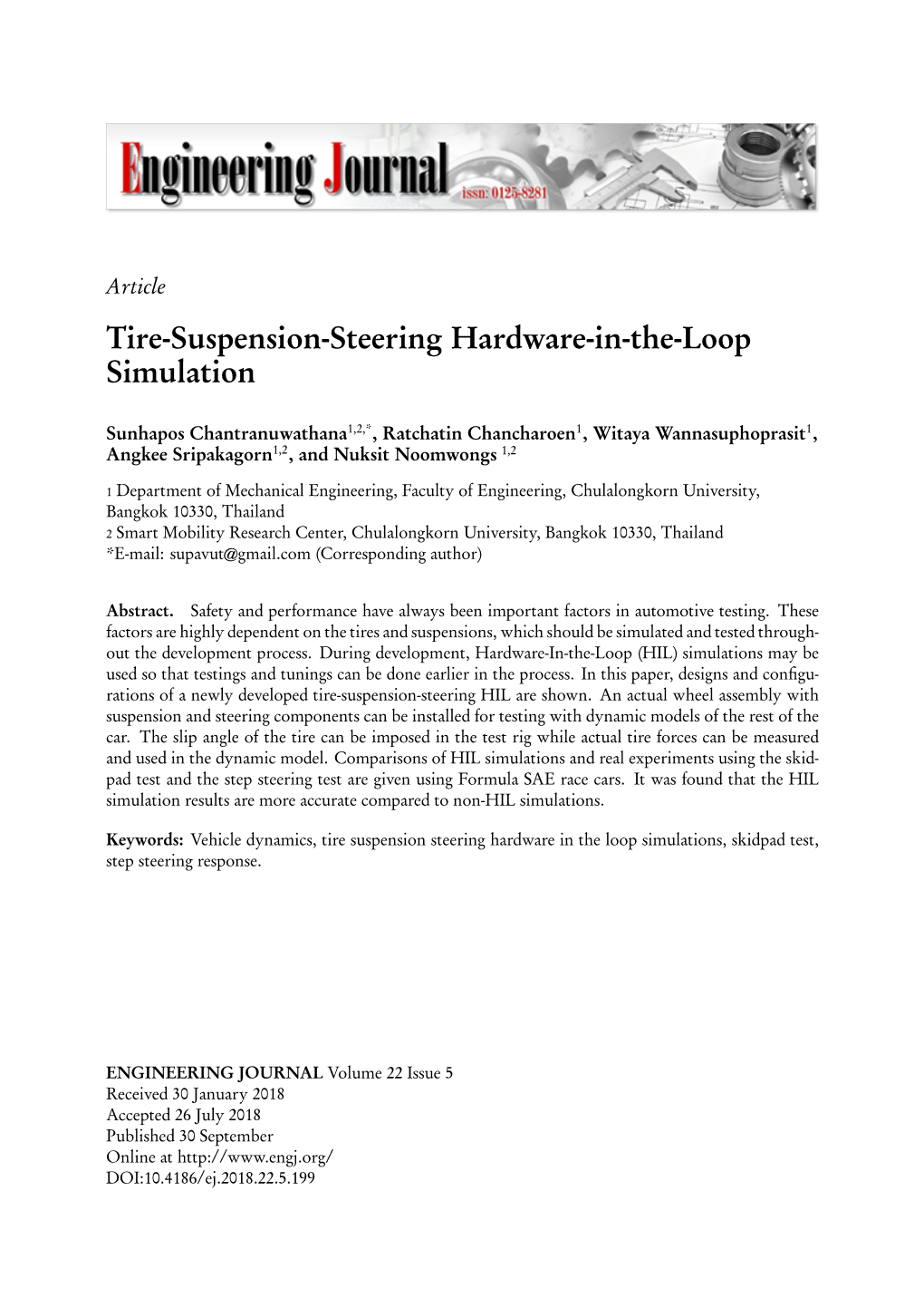 Tire-Suspension-Steering Hardware-In-The-Loop Simulation