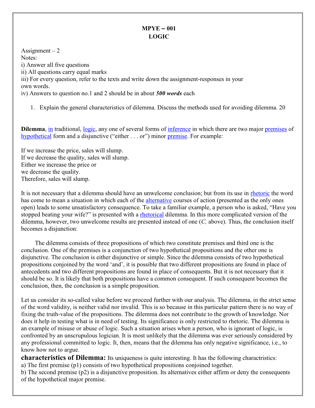 MPYE – 001 LOGIC Assignment