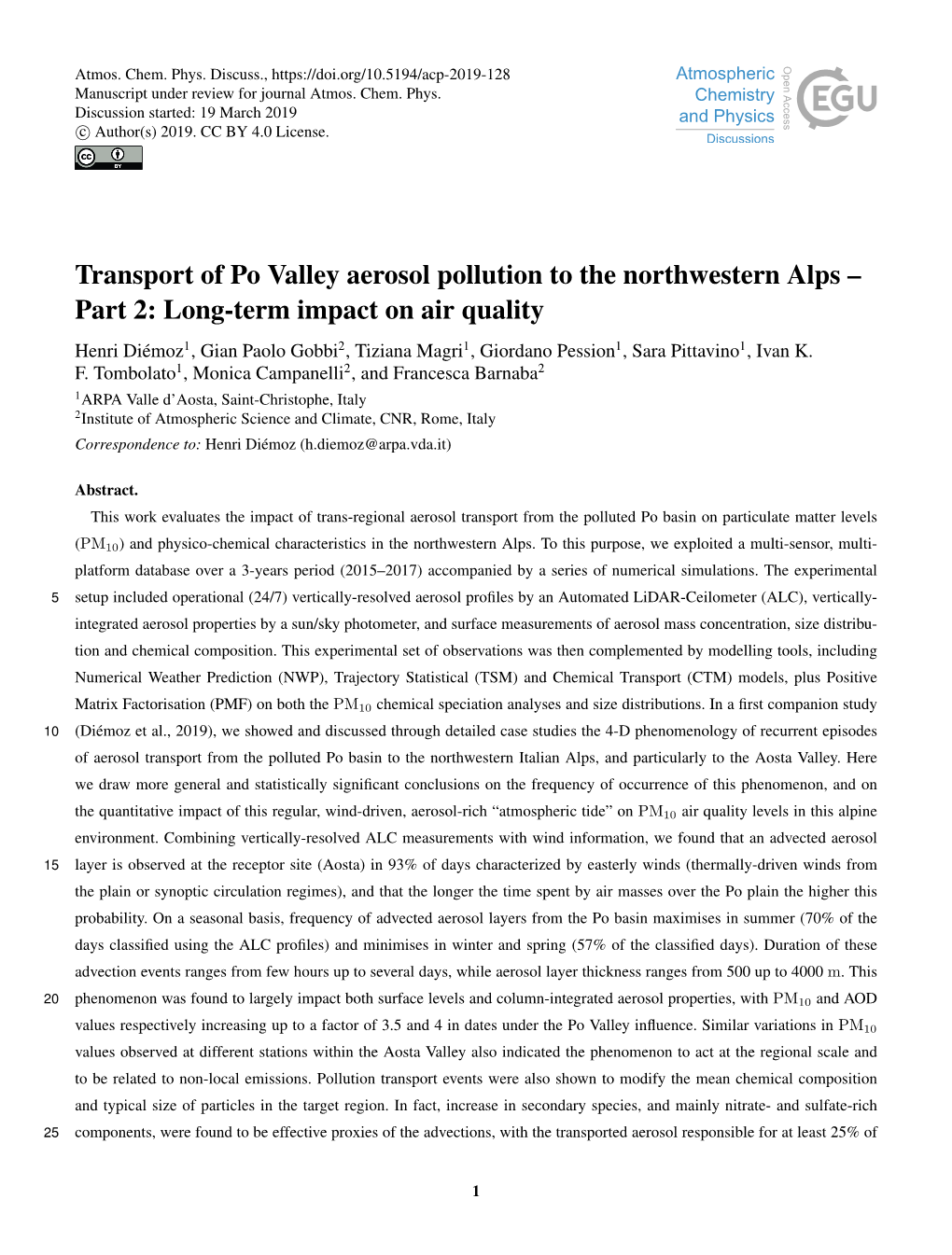 Transport of Po Valley Aerosol Pollution to the Northwestern Alps