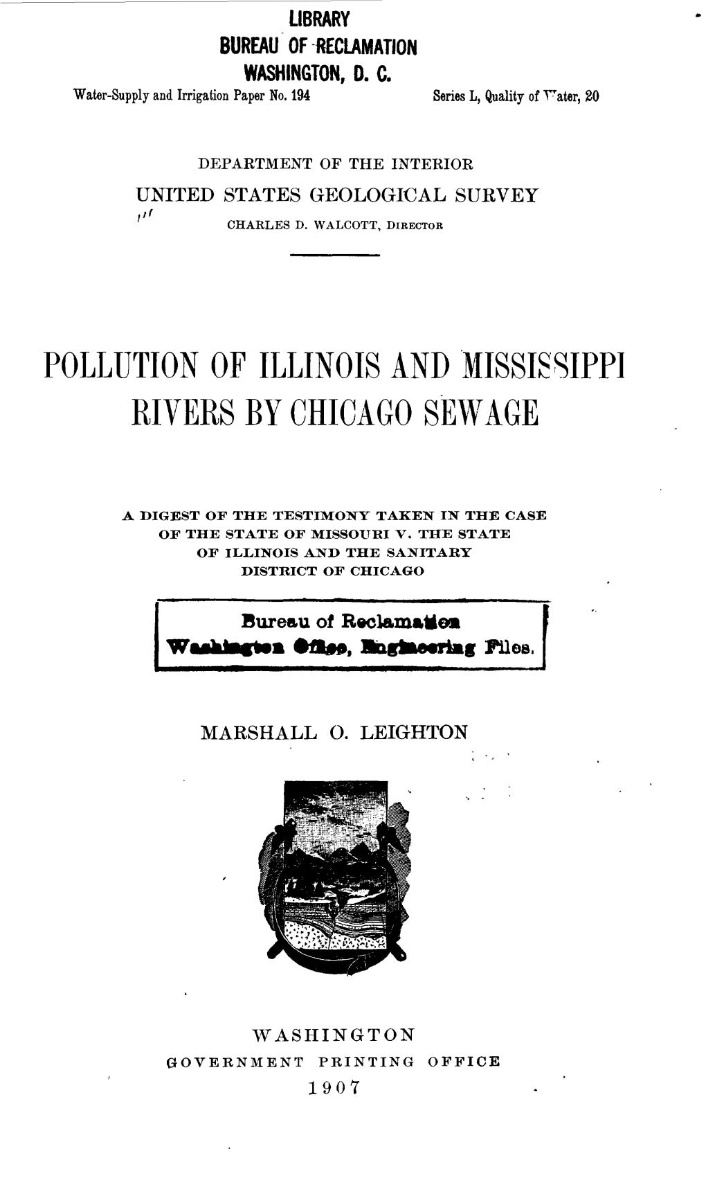 Pollution of Illinois and Mississippi Rivers by Chicago Sewage