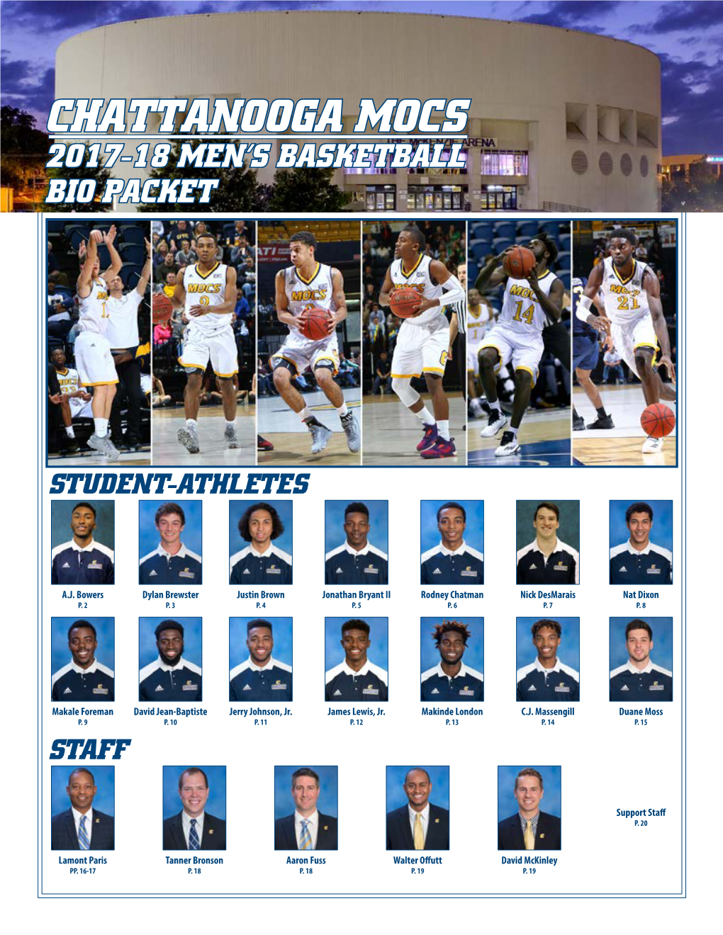 Chattanooga Mocs 2017-18 Men’S Basketball Bio Packet