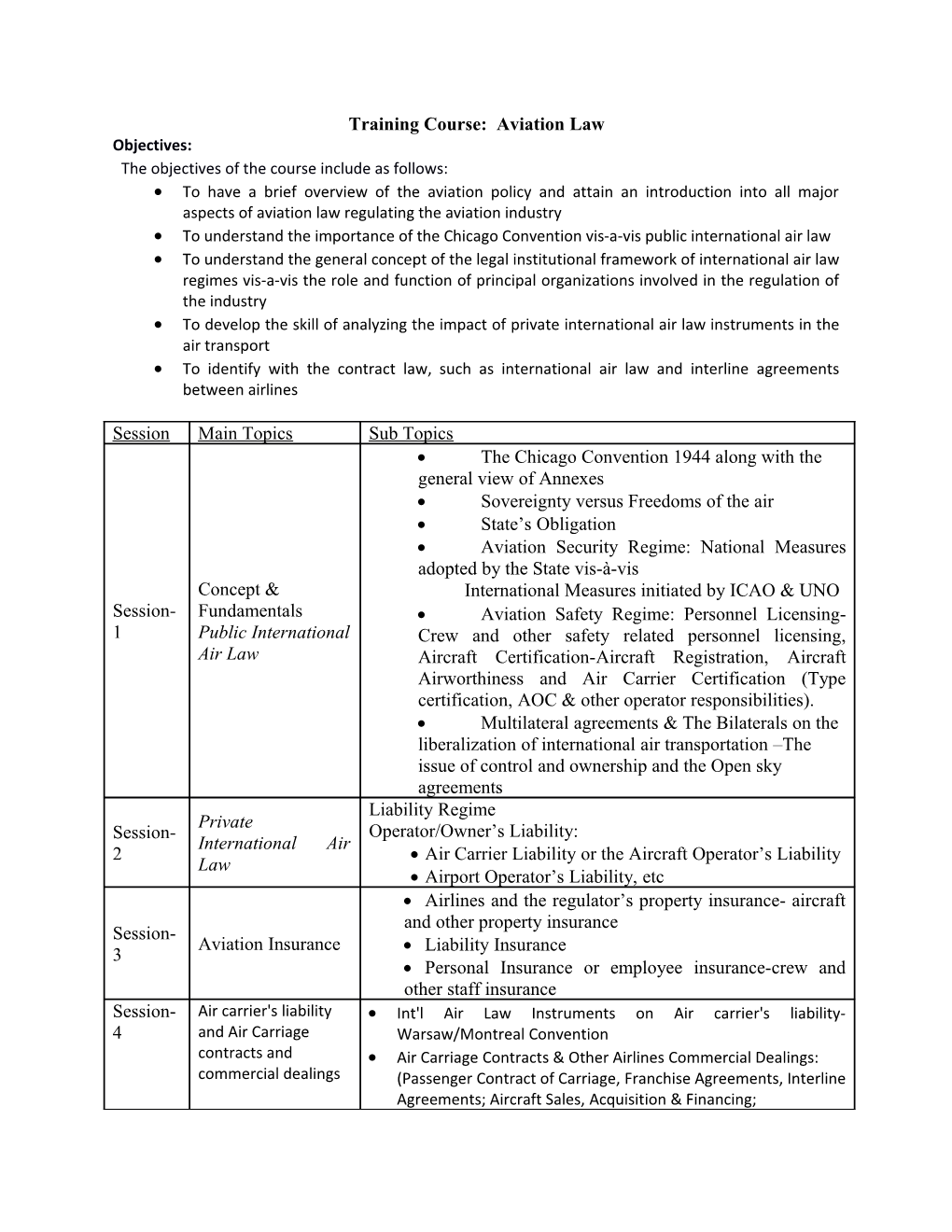Training Course: Aviation Law