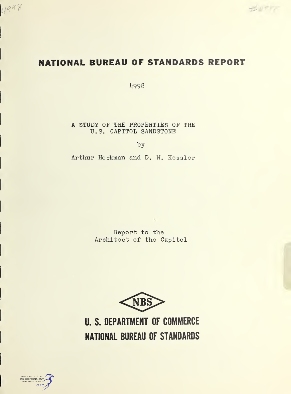 A Study of the Properties of the U.S. Capitol Sandstone