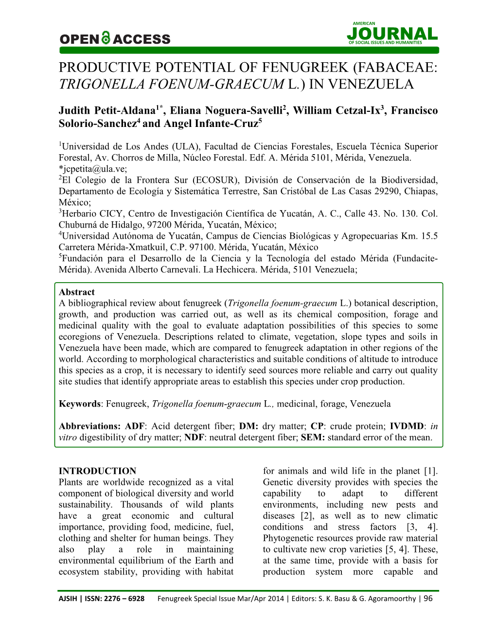 Chapter X: Productive Potential of Fenugreek (Fabaceae: Trigonella Foenum-Graecum L