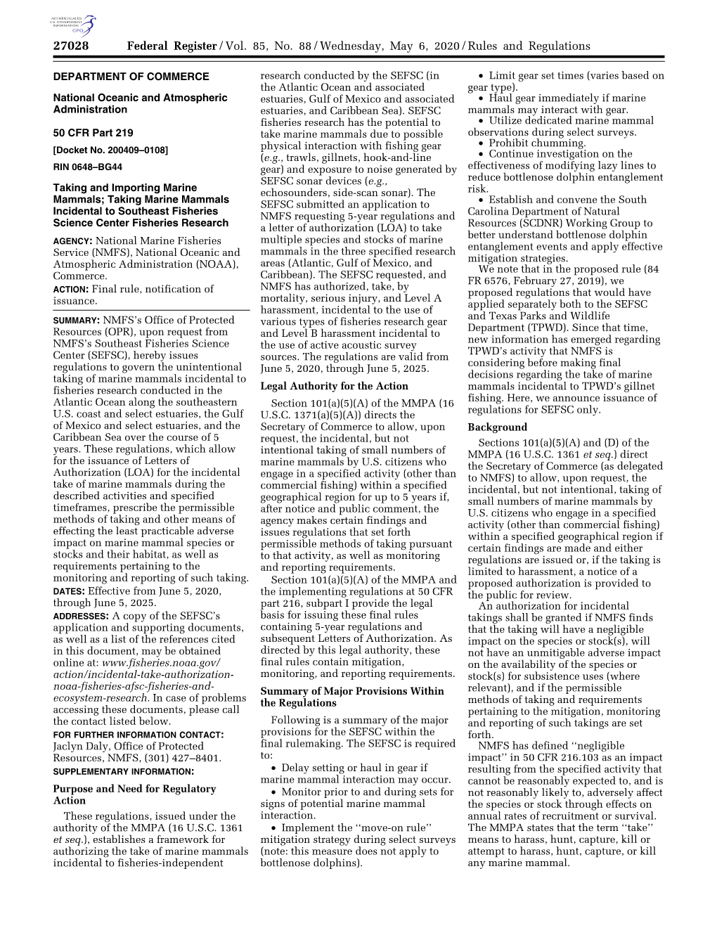 Federal Register/Vol. 85, No. 88/Wednesday, May 6, 2020/Rules