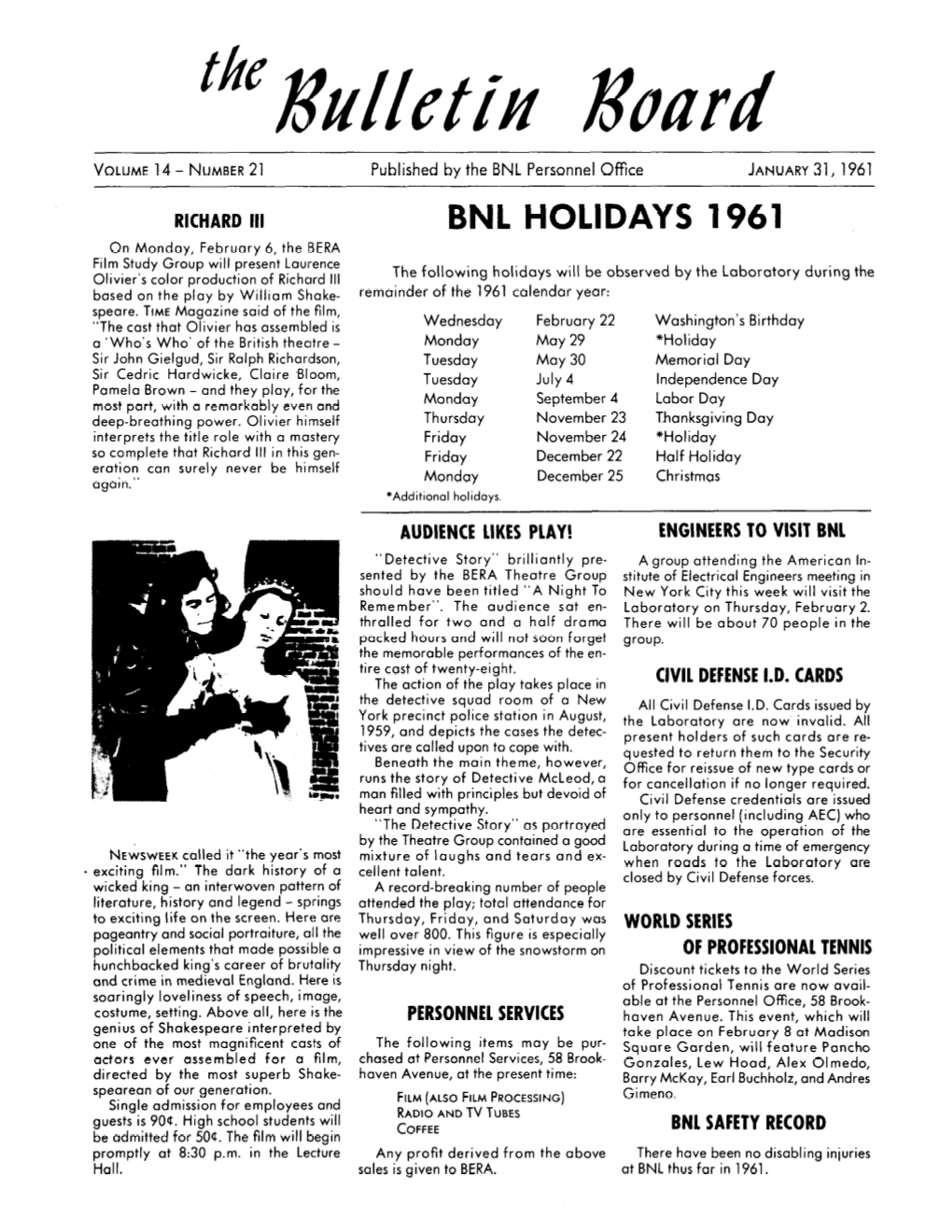 Bnl Holidays 1961