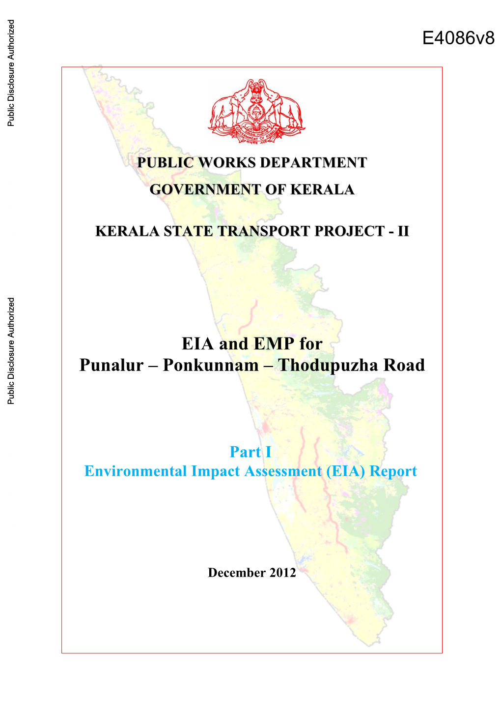 EIA and EMP for Punalur – Ponkunnam – Thodupuzha Road