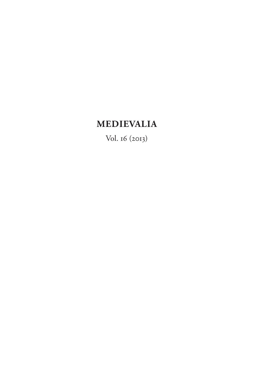 MEDIEVALIA Vol