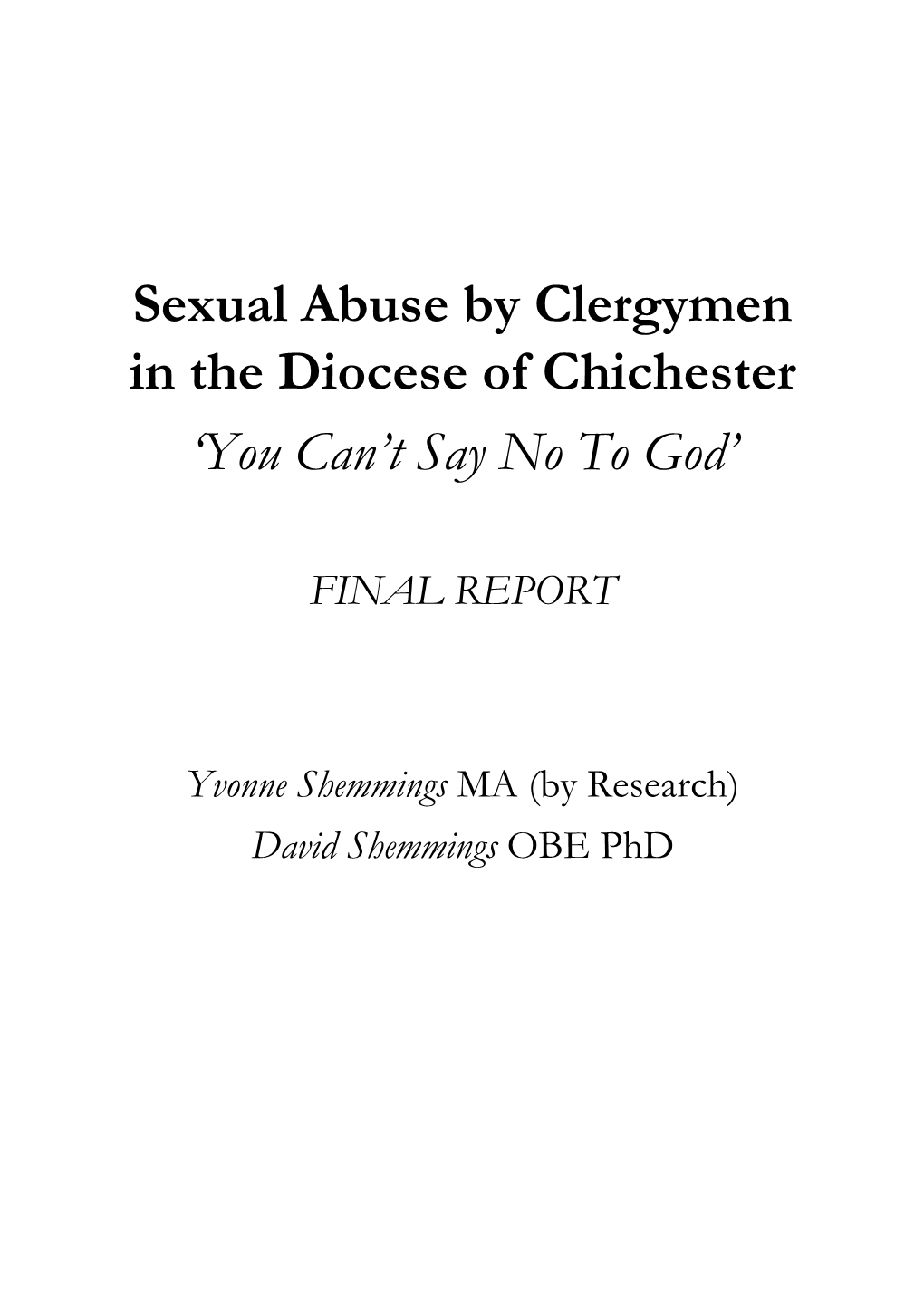 Sexual Abuse by Clergymen in the Diocese of Chichester 'You Can't