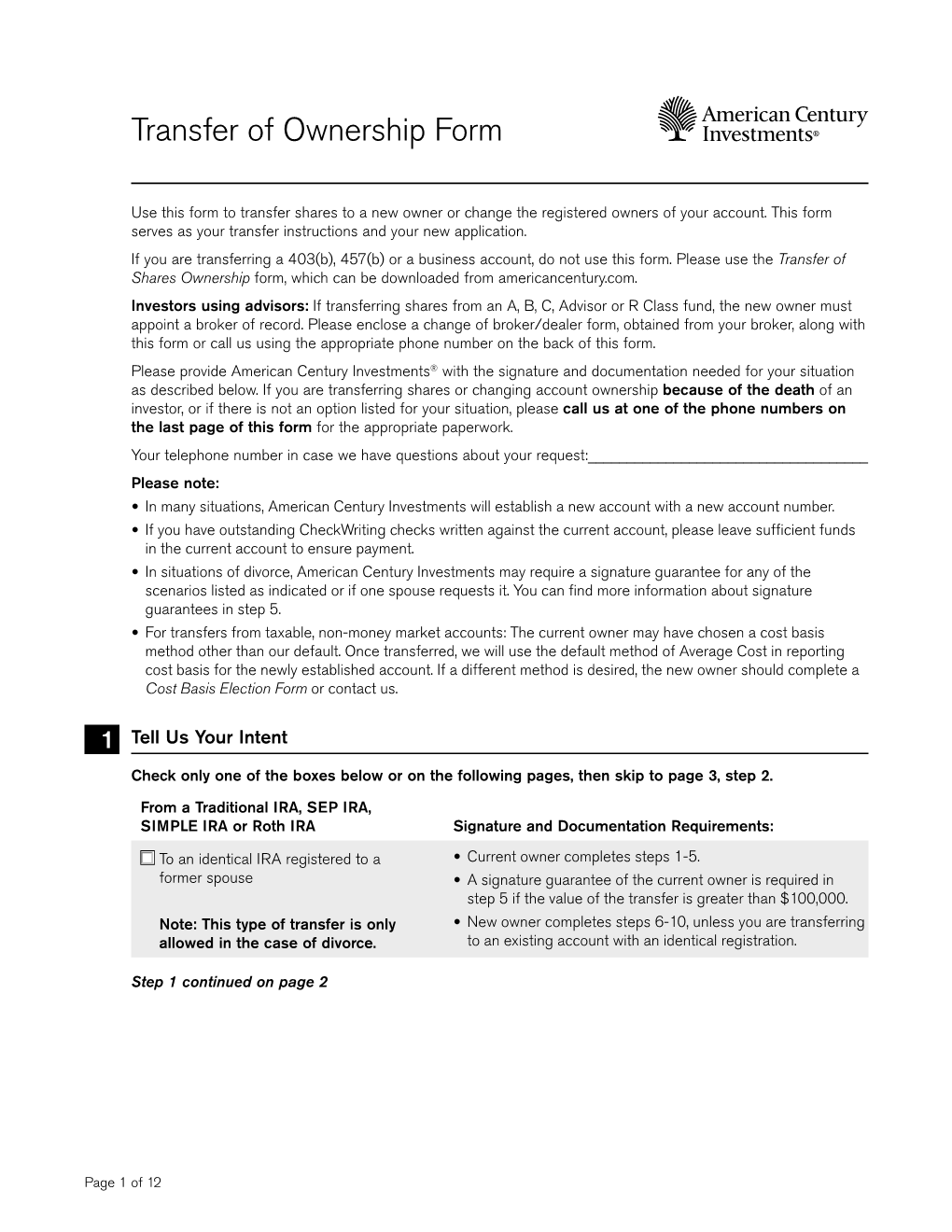 Transfer of Ownership Form