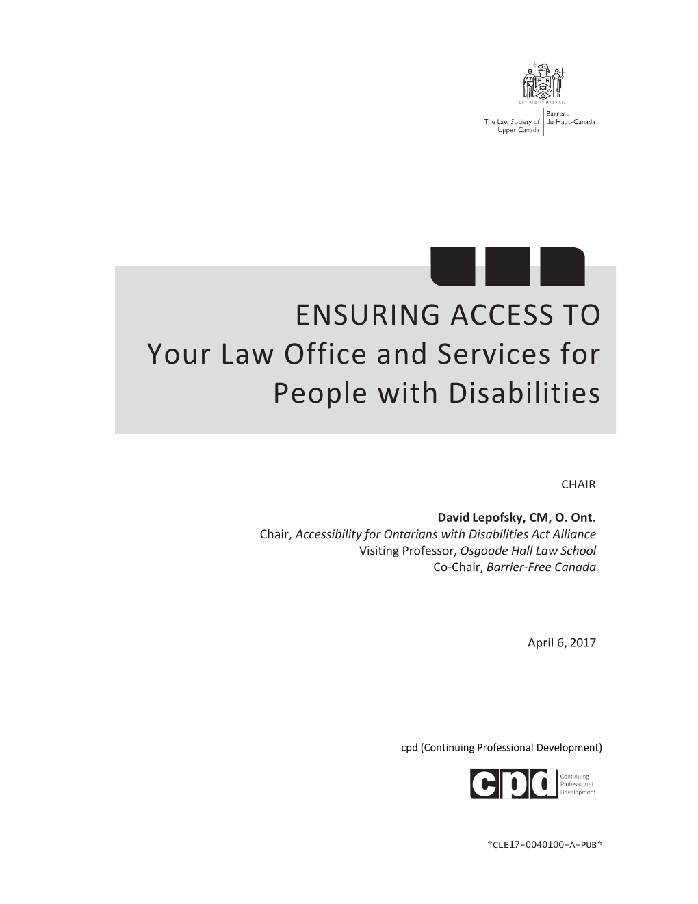 ENSURING ACCESS to Your Law Office and Services for People with Disabilities