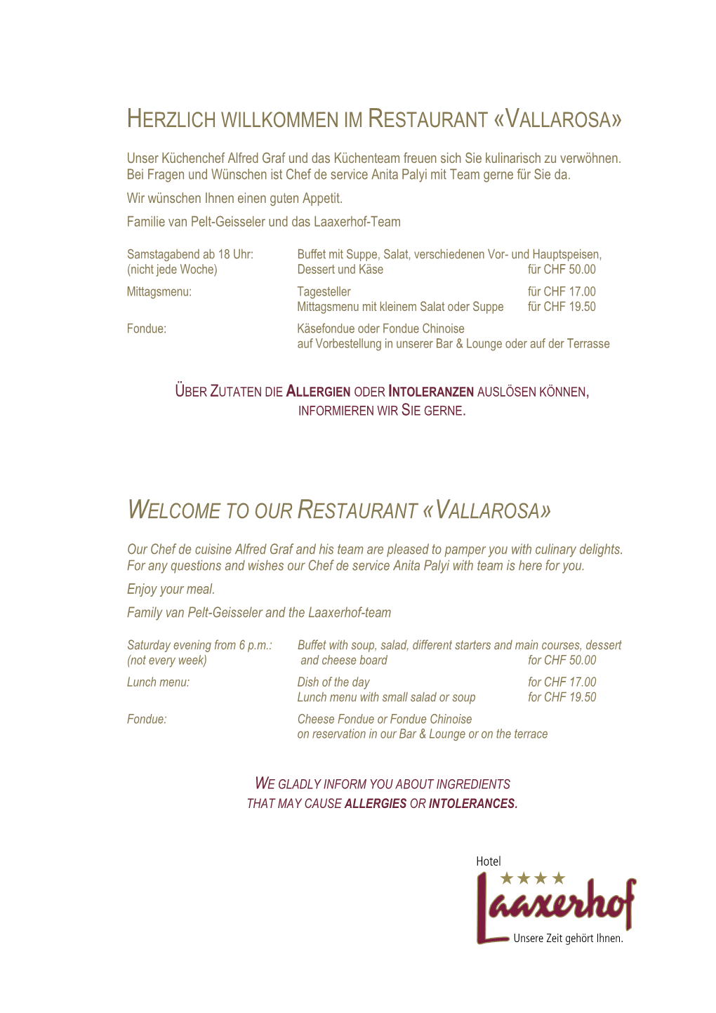 Welcome to Our Restaurant «Vallarosa»