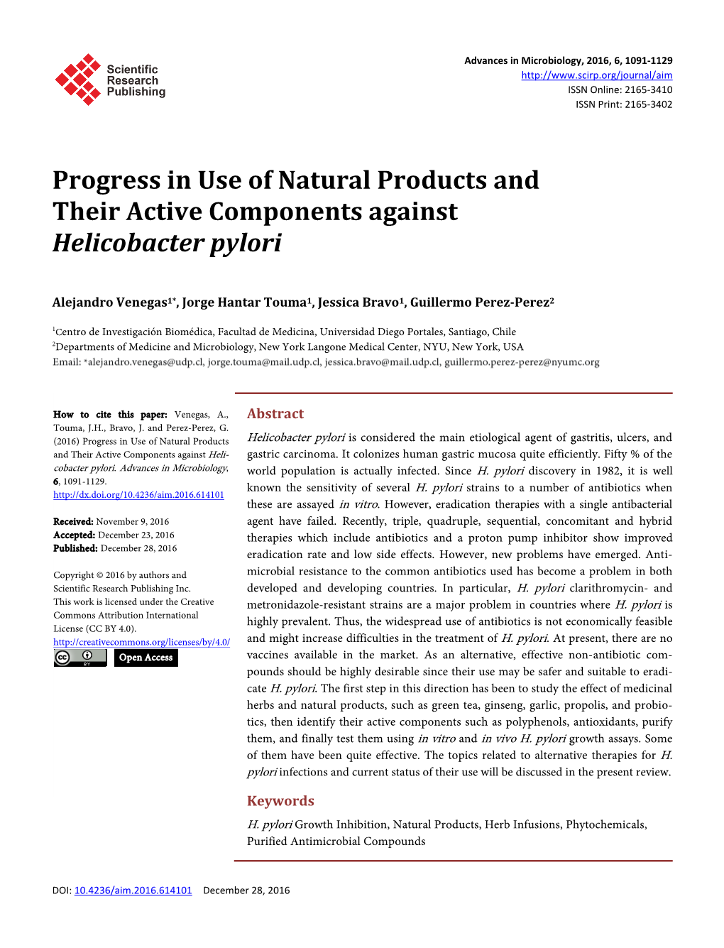Progress in Use of Natural Products and Their Active Components Against Helicobacter Pylori