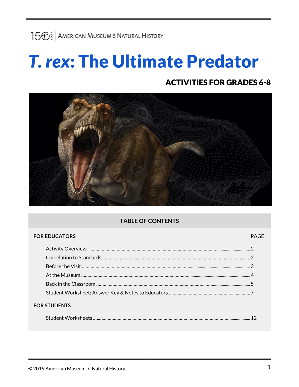 T. Rex: the Ultimate Predator Activity for Grades