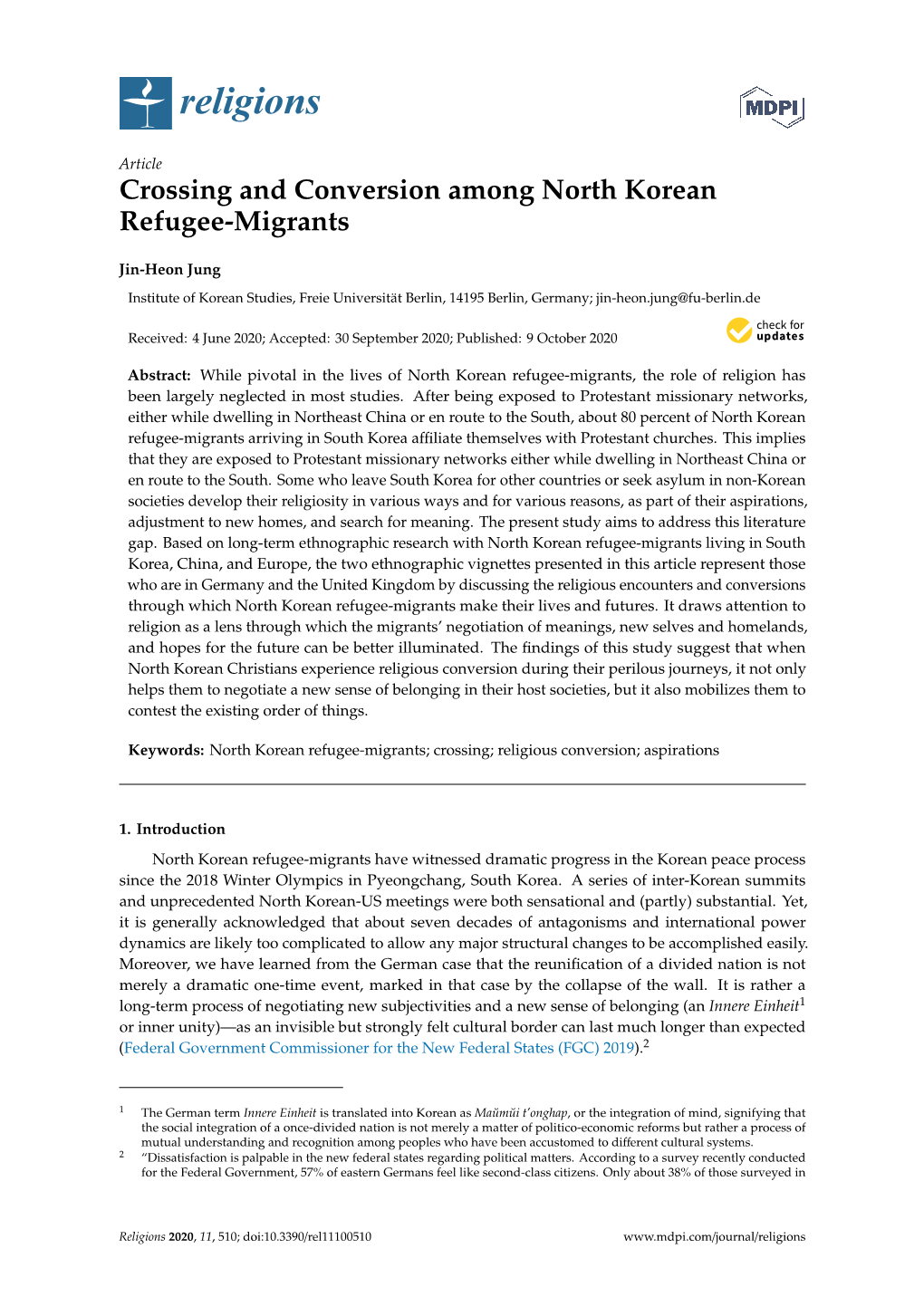 Crossing and Conversion Among North Korean Refugee-Migrants