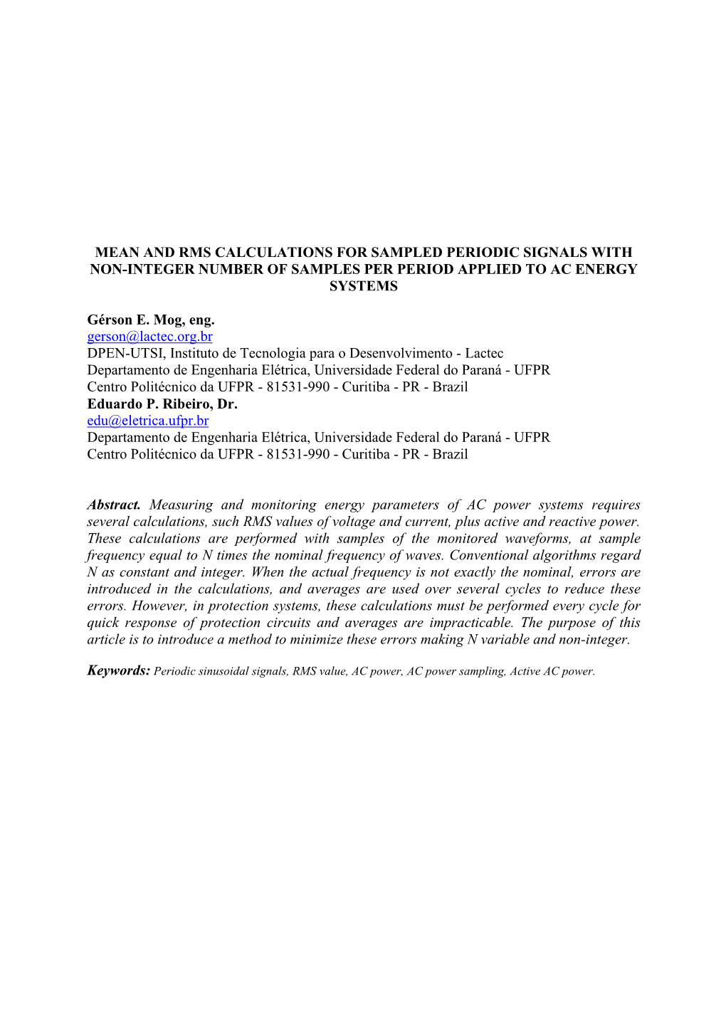 Mean and Rms Calculations for Sampled Periodic Signals with Non-Integer Number of Samples Per Period Applied to Ac Energy Systems