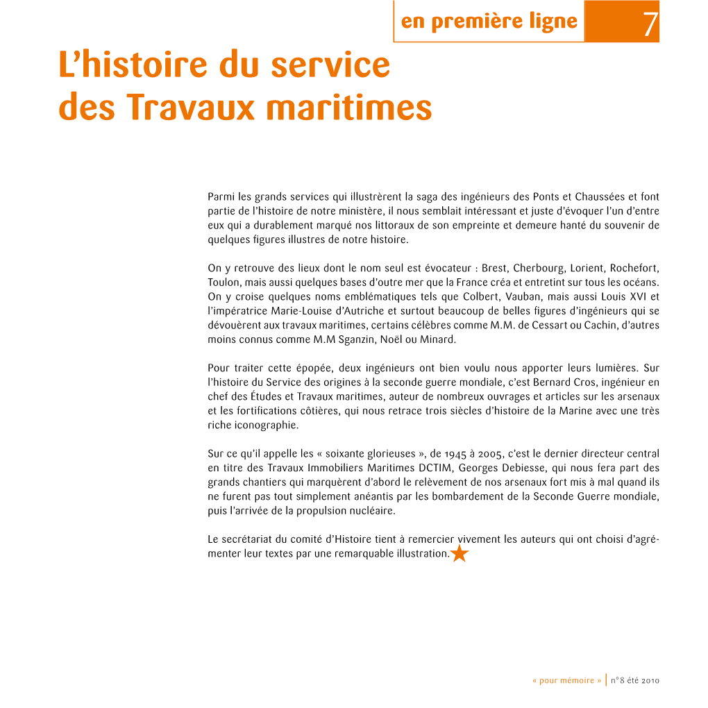 L'histoire Du Service Des Travaux Maritimes