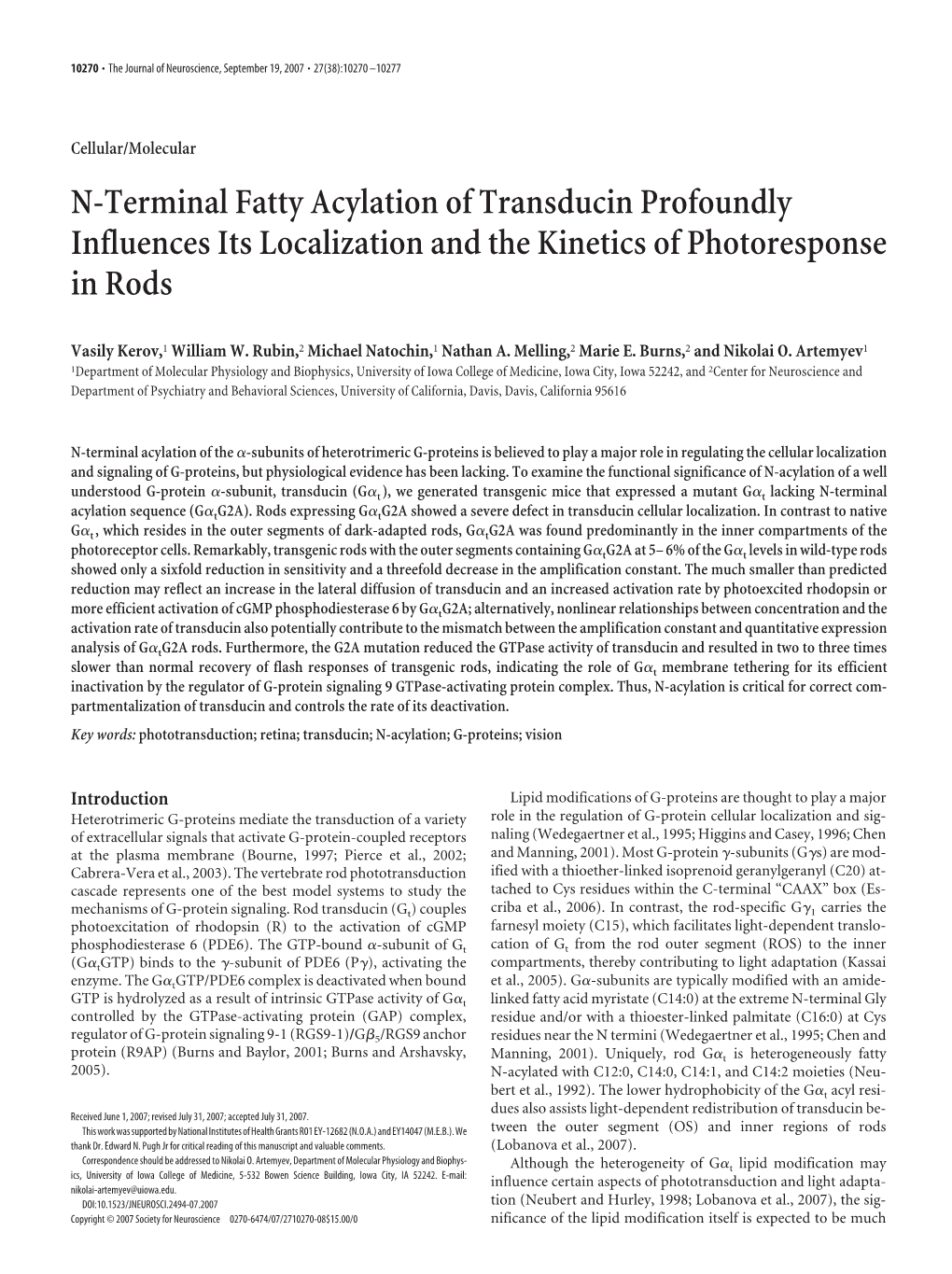 N-Terminal Fatty Acylation of Transducin Profoundly Influences Its Localization and the Kinetics of Photoresponse in Rods