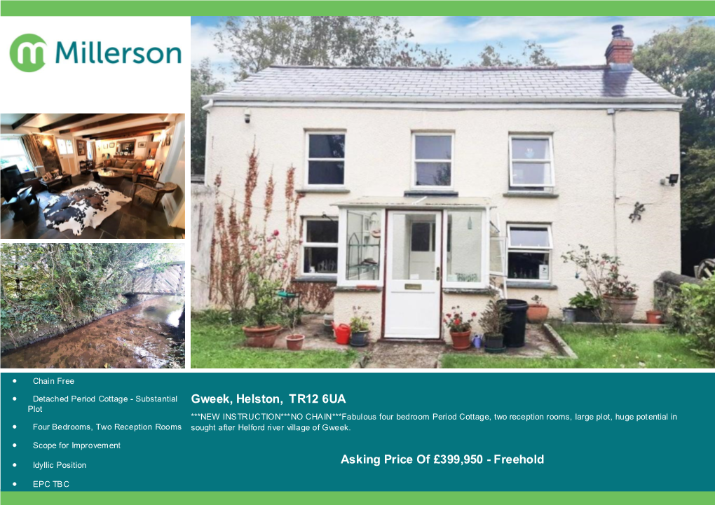 Gweek, Helston, TR12 6UA Asking Price of £399950