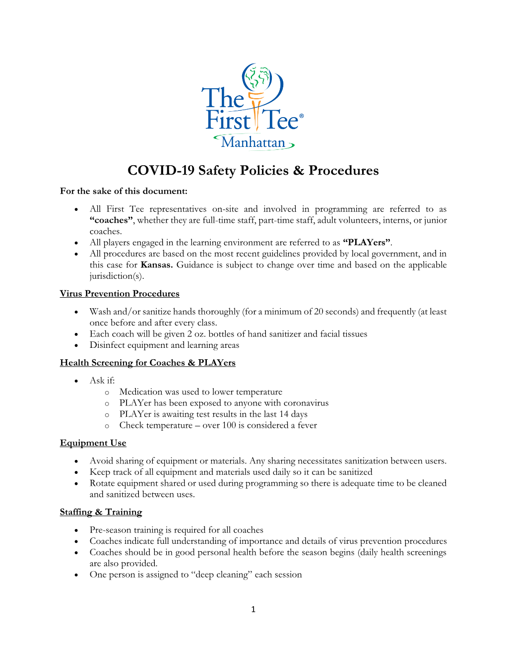 COVID-19 Safety Policies & Procedures