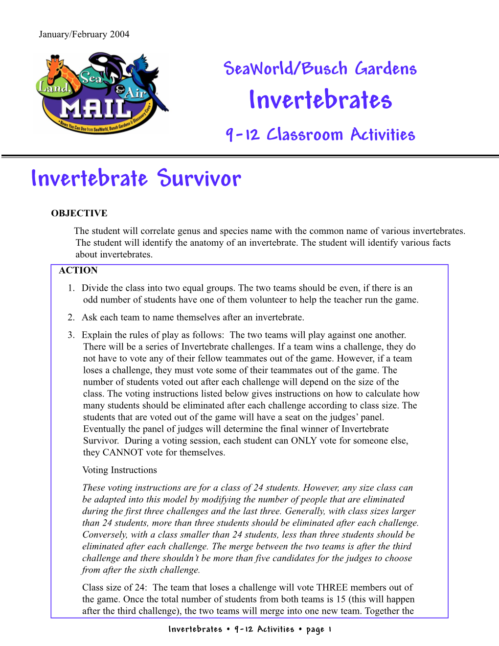 Invertebrate Survivor (9-12)