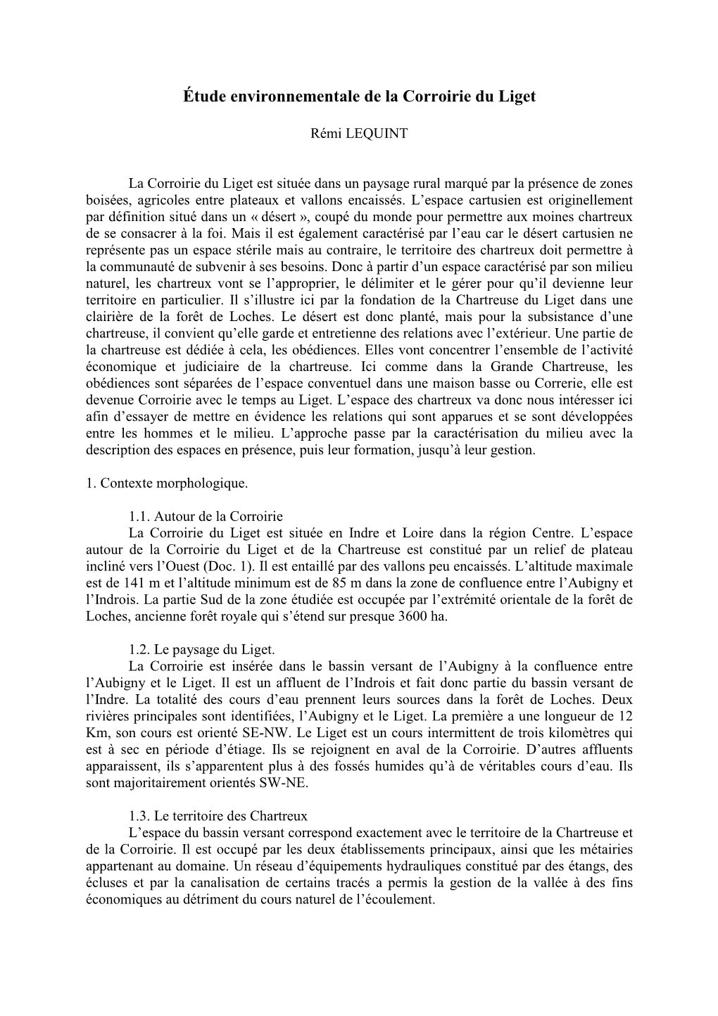 Etude Environnementale De La Corroirie Du Liget Rémi Lequint