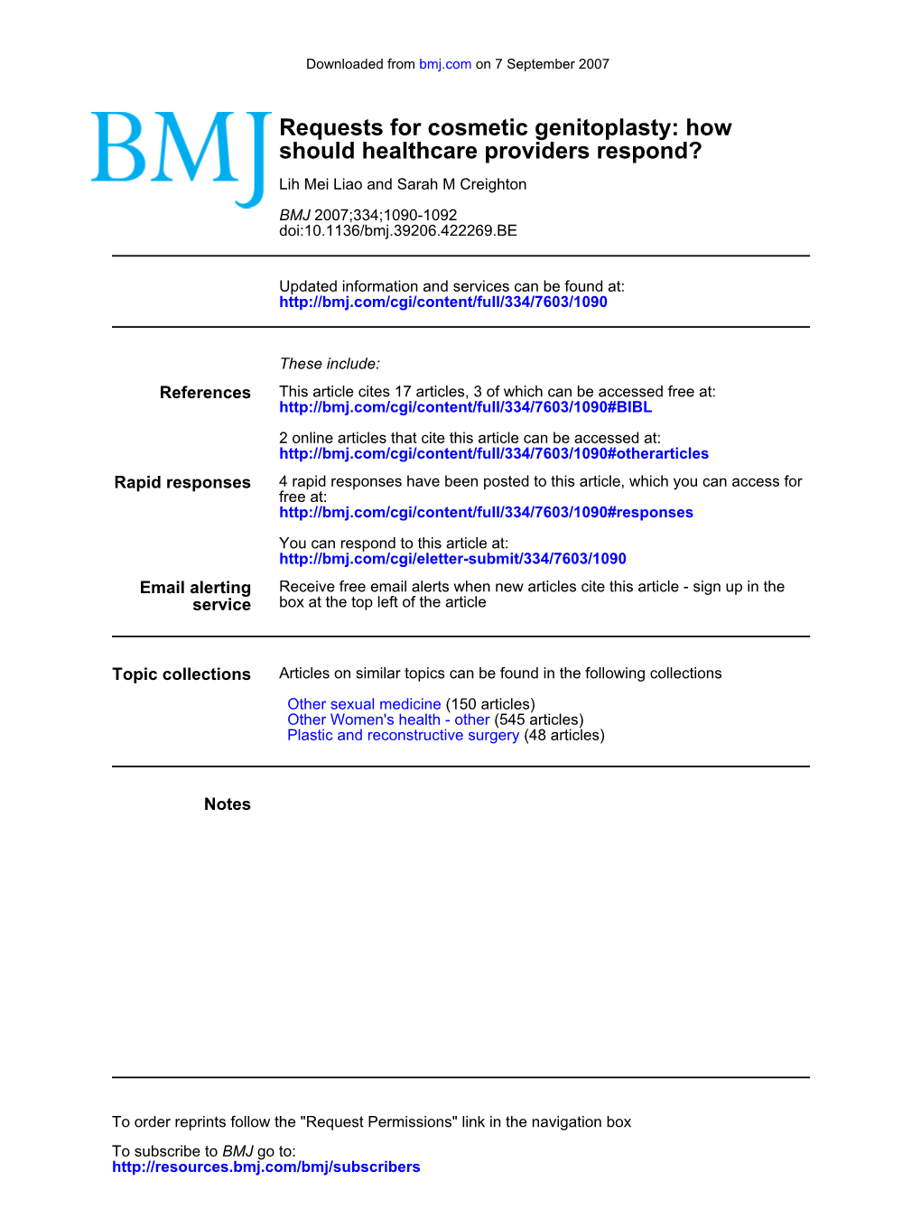 Requests for Cosmetic Genitoplasty: How Should Healthcare Providers Respond?