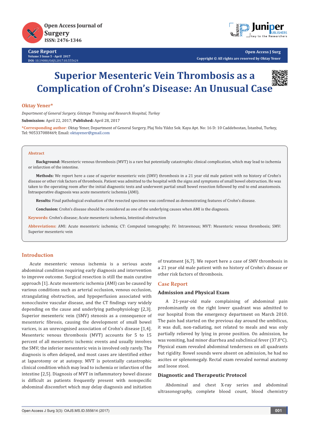 Superior Mesenteric Vein Thrombosis As a Complication of Crohn's Disease