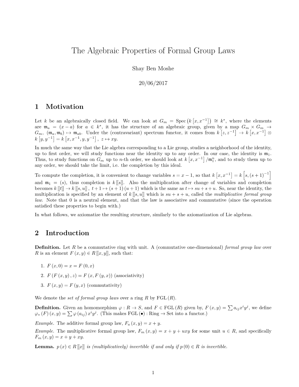 The Algebraic Properties of Formal Group Laws