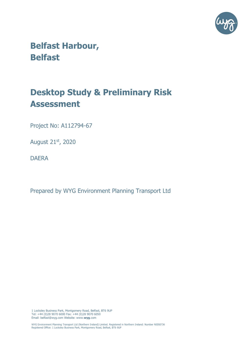 Belfast Harbour Preliminary Risk Assessment