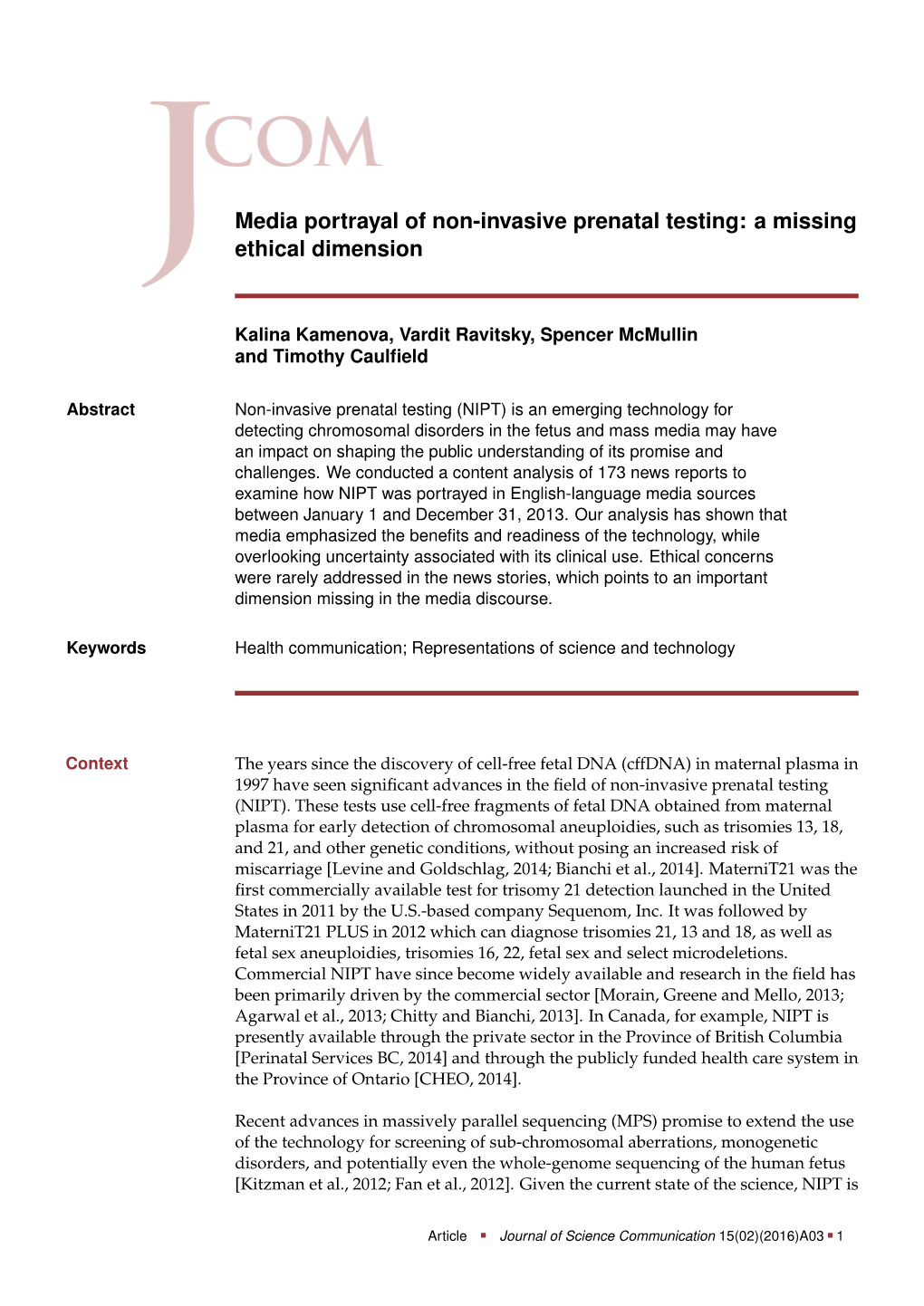 Media Portrayal of Non-Invasive Prenatal Testing: a Missing Ethical Dimension