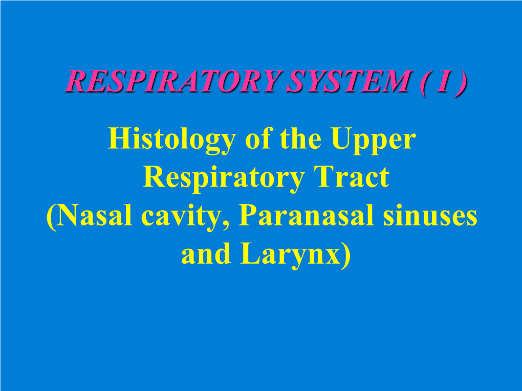 Histology of the Upper Respiratory Tract (Nasal Cavity, Paranasal Sinuses and Larynx)