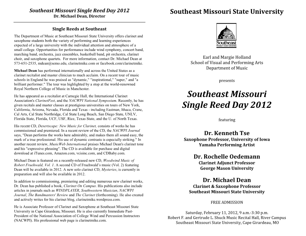 Single Reed Day 2012 Program