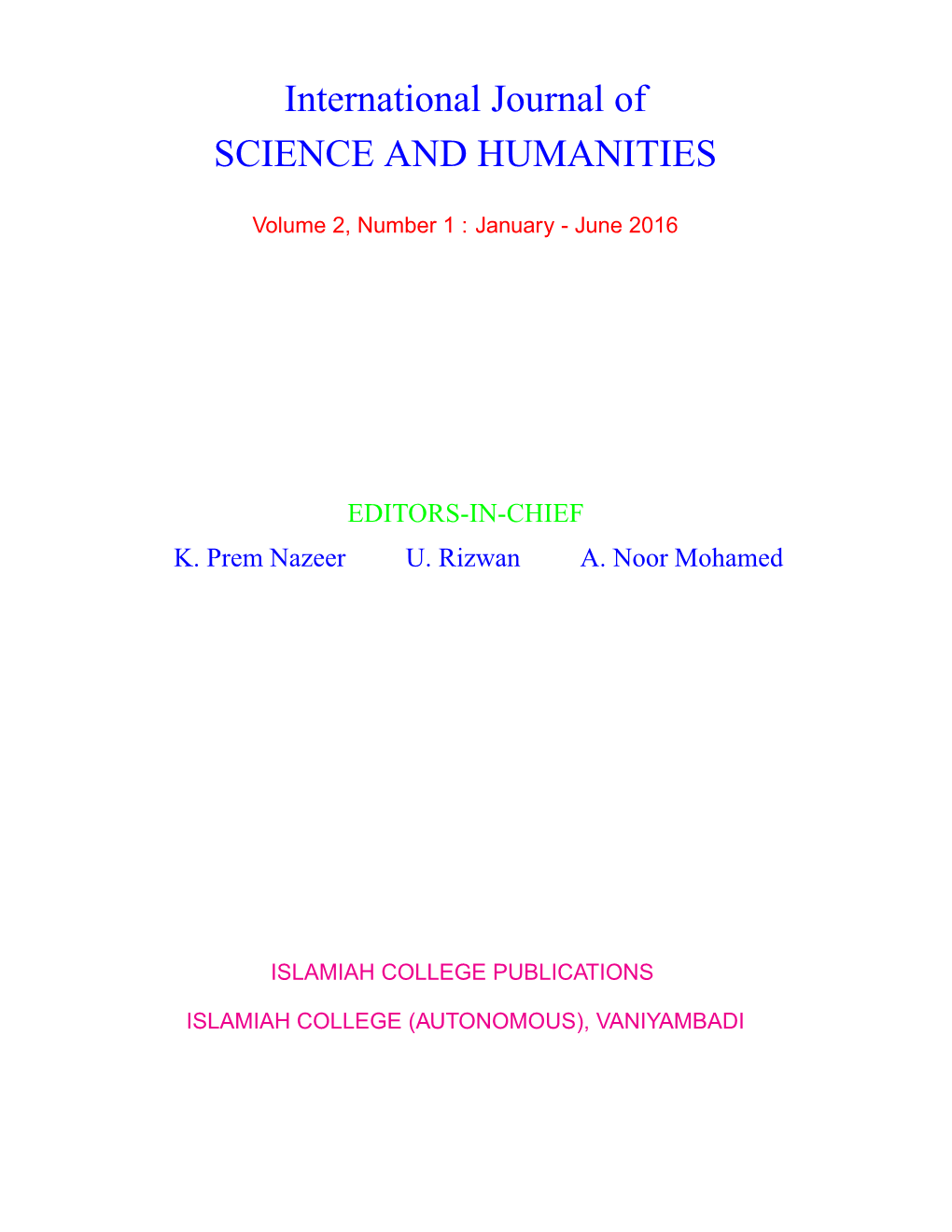 International Journal of SCIENCE and HUMANITIES
