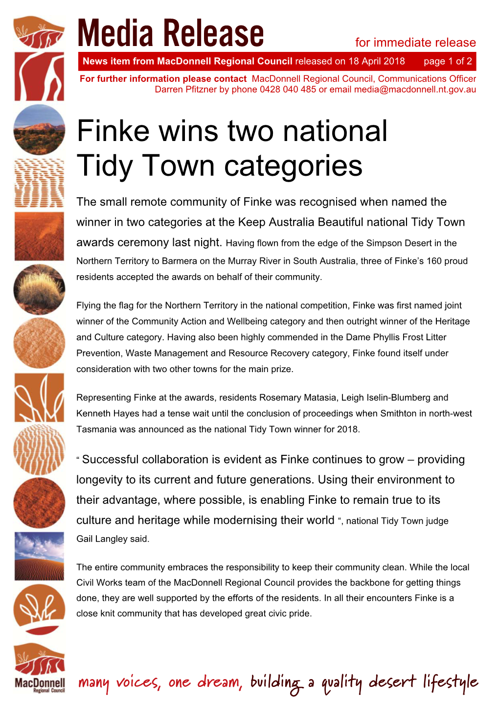 Finke Wins Two National Tidy Town Categories