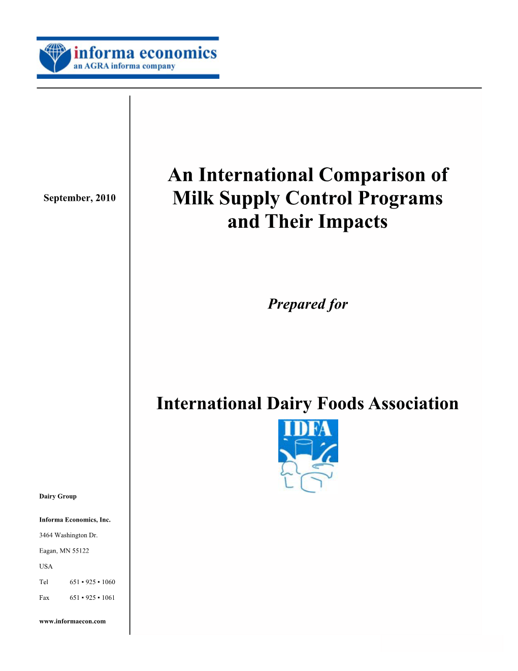 An International Comparison of Milk Supply Control Programs and Their Impacts