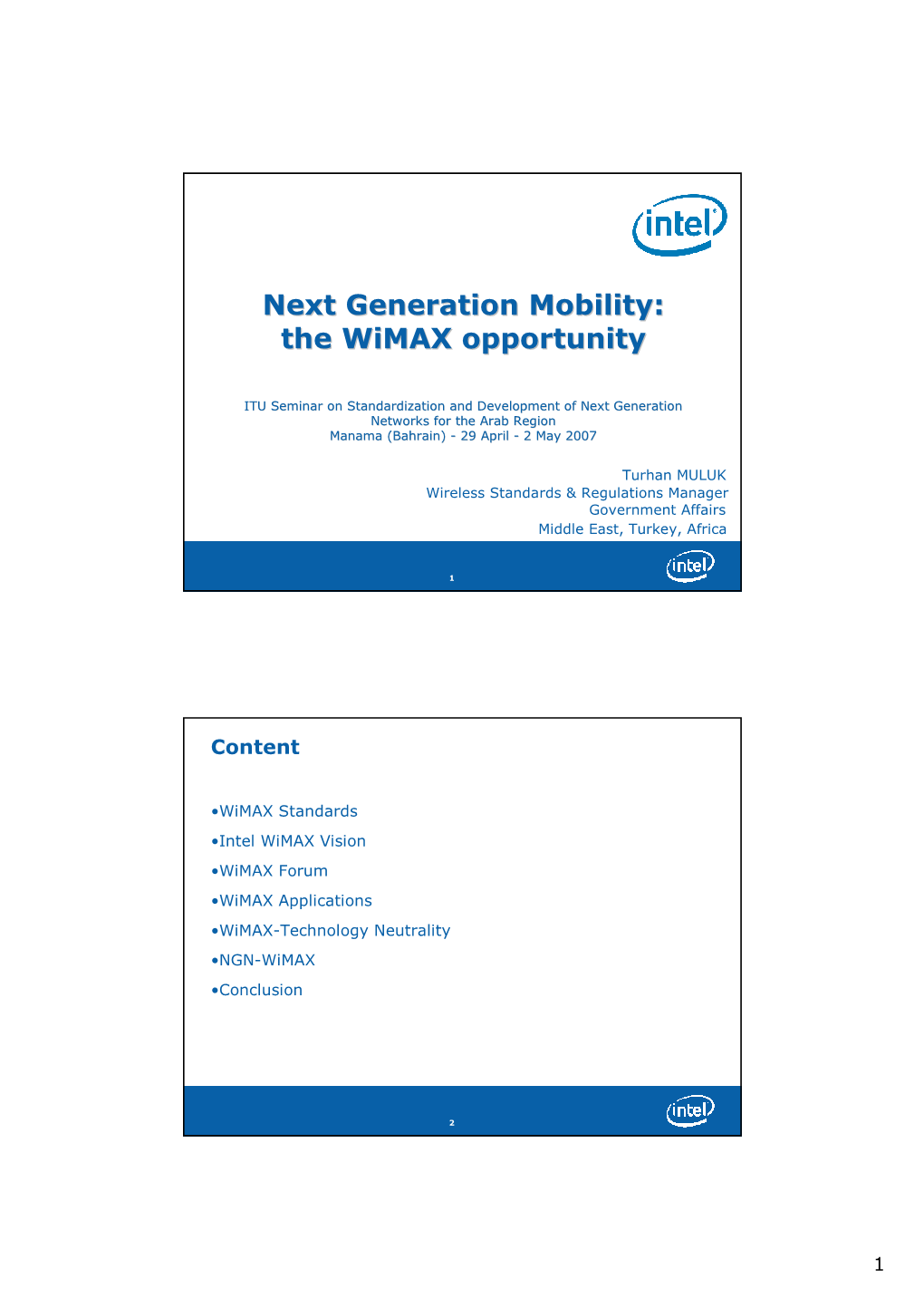 Next Generation Mobility: the Wimax Opportunity