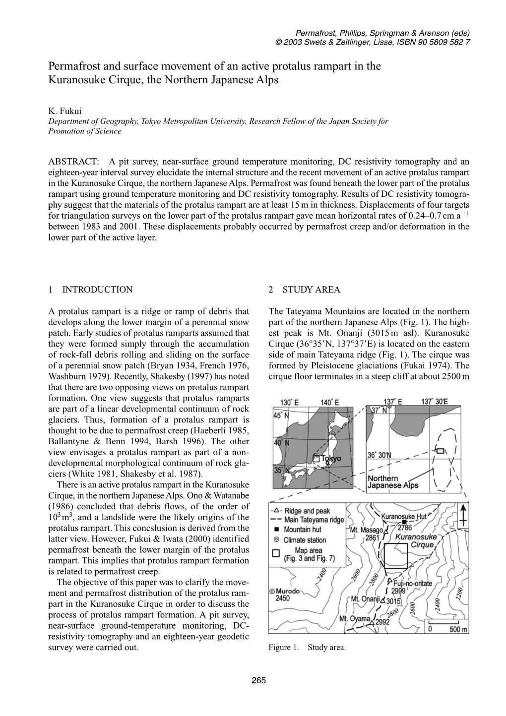 Permafrost and Surface Movement of an Active Protalus Rampart in the Kuranosuke Cirque, the Northern Japanese Alps