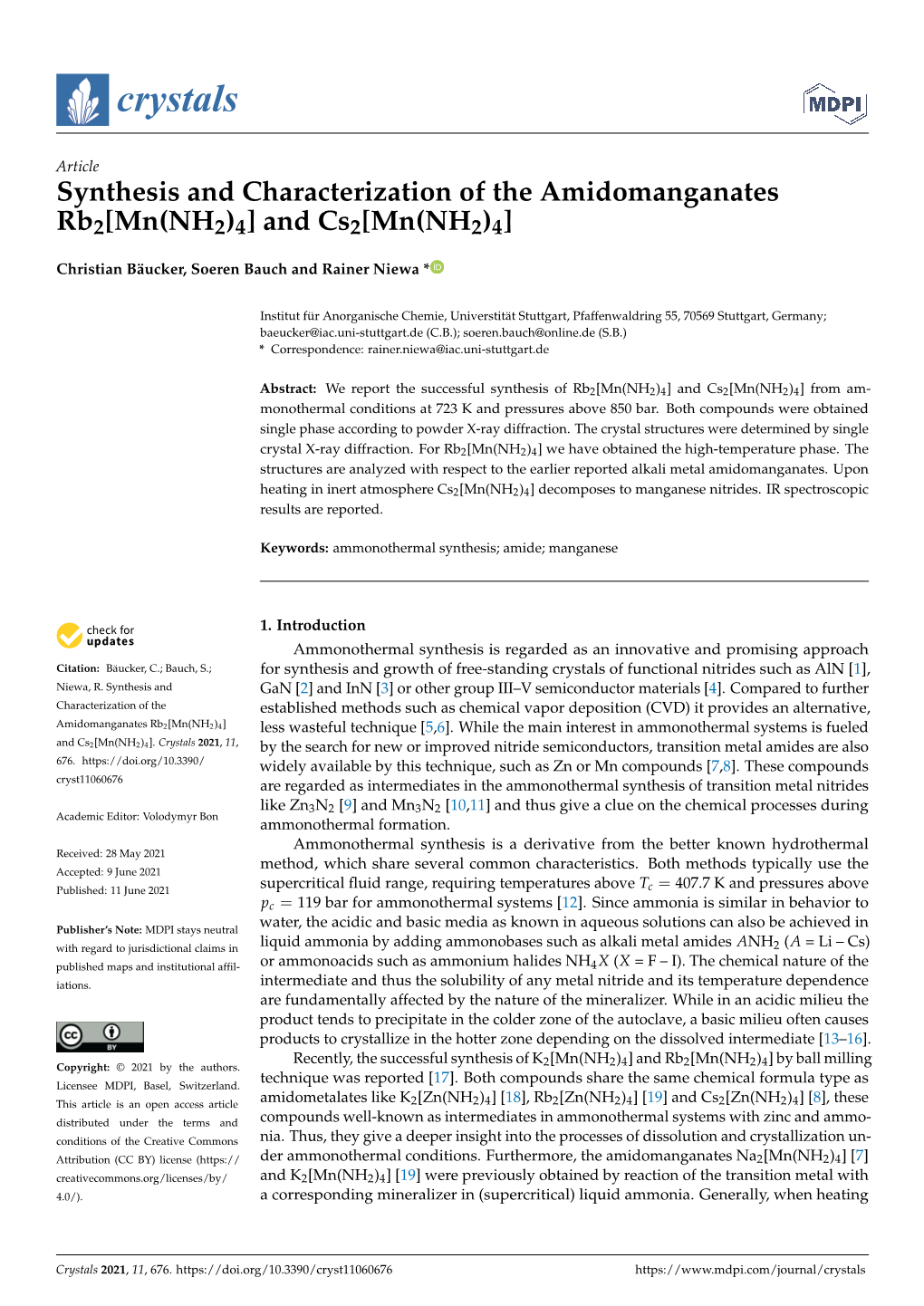 Synthesis and Characterization of the Amidomanganates Rb2[Mn(NH2)4] and Cs2[Mn(NH2)4]