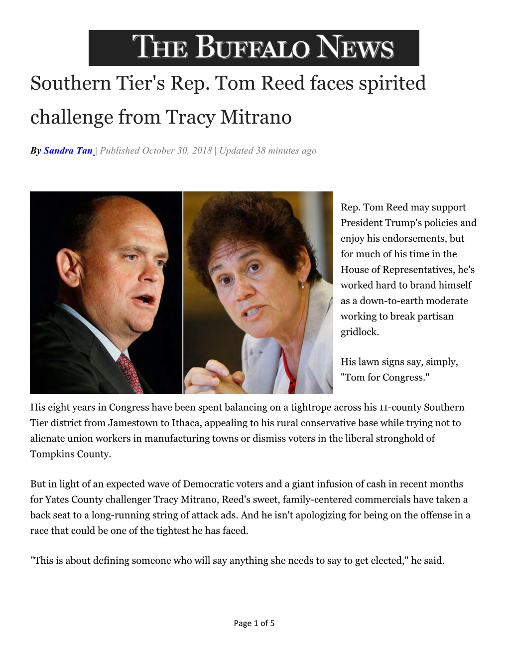 Southern Tier's Rep. Tom Reed Faces Spirited Challenge from Tracy Mitrano