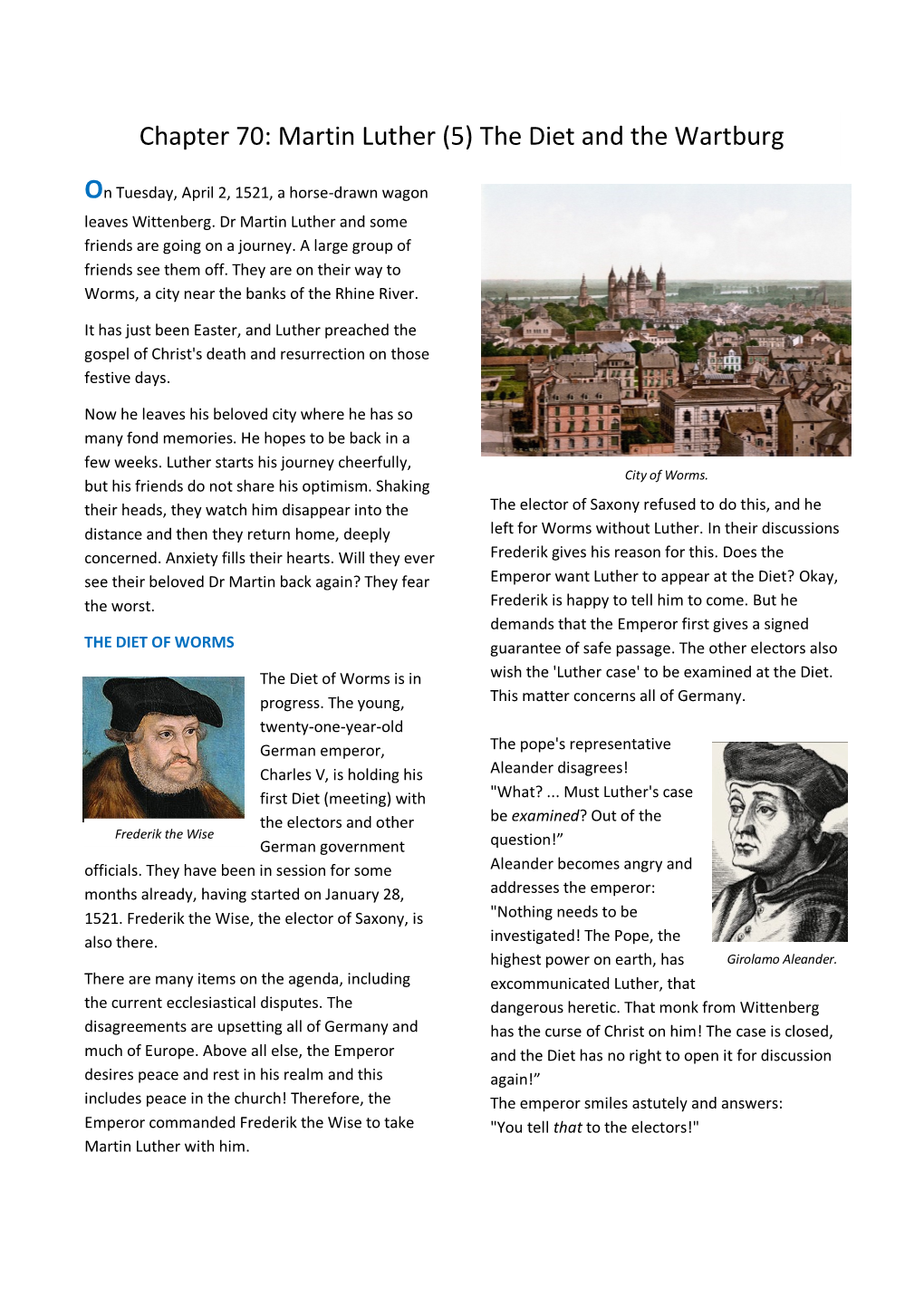 Chapter 70: Martin Luther (5) the Diet and the Wartburg