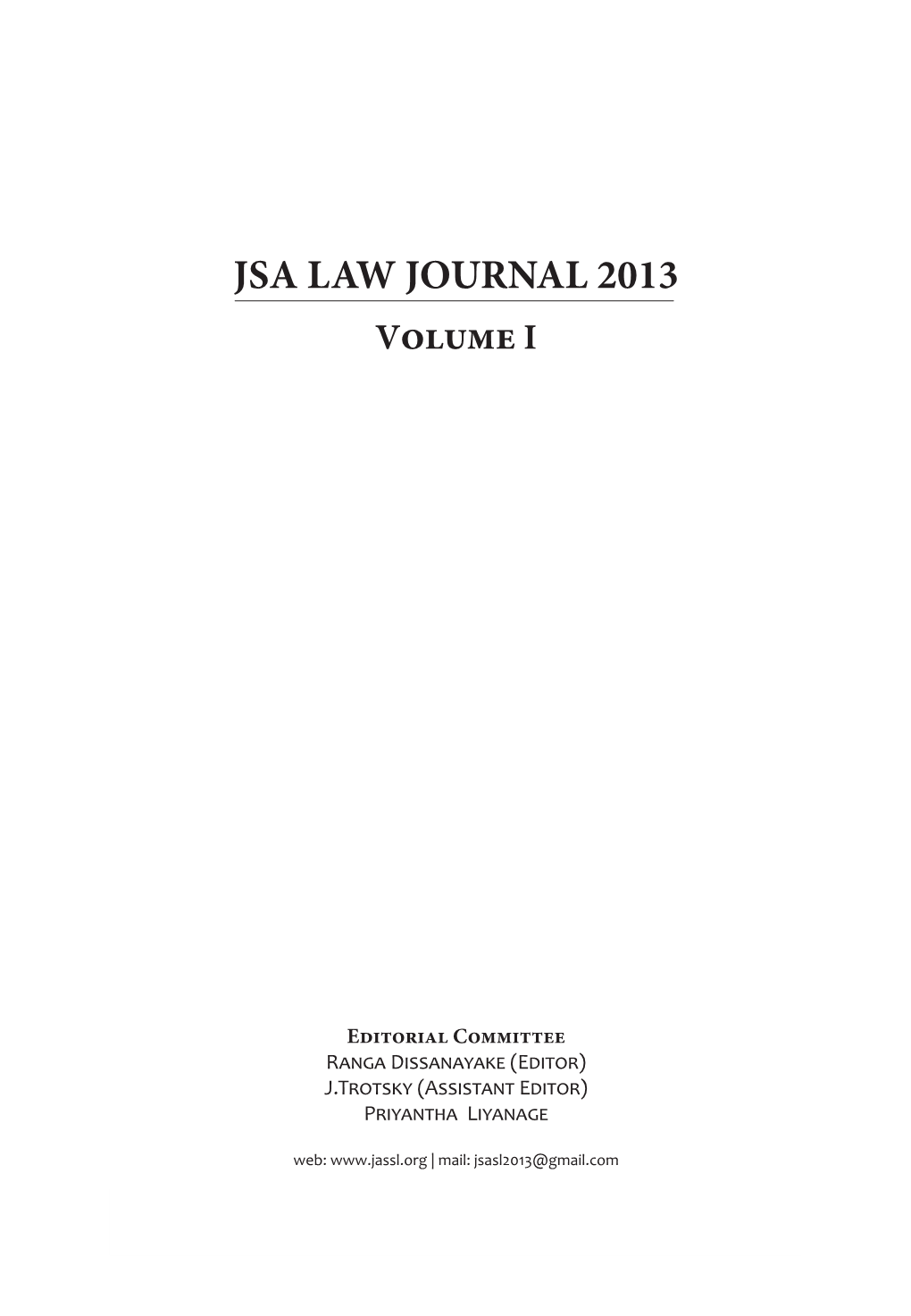 JSA LAW JOURNAL 2013 Volume I