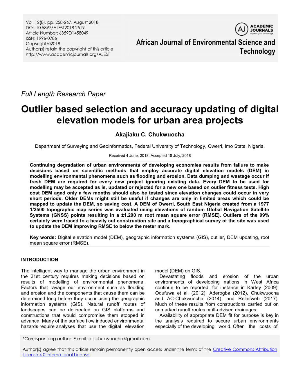 Outlier Based Selection and Accuracy Updating of Digital Elevation Models for Urban Area Projects
