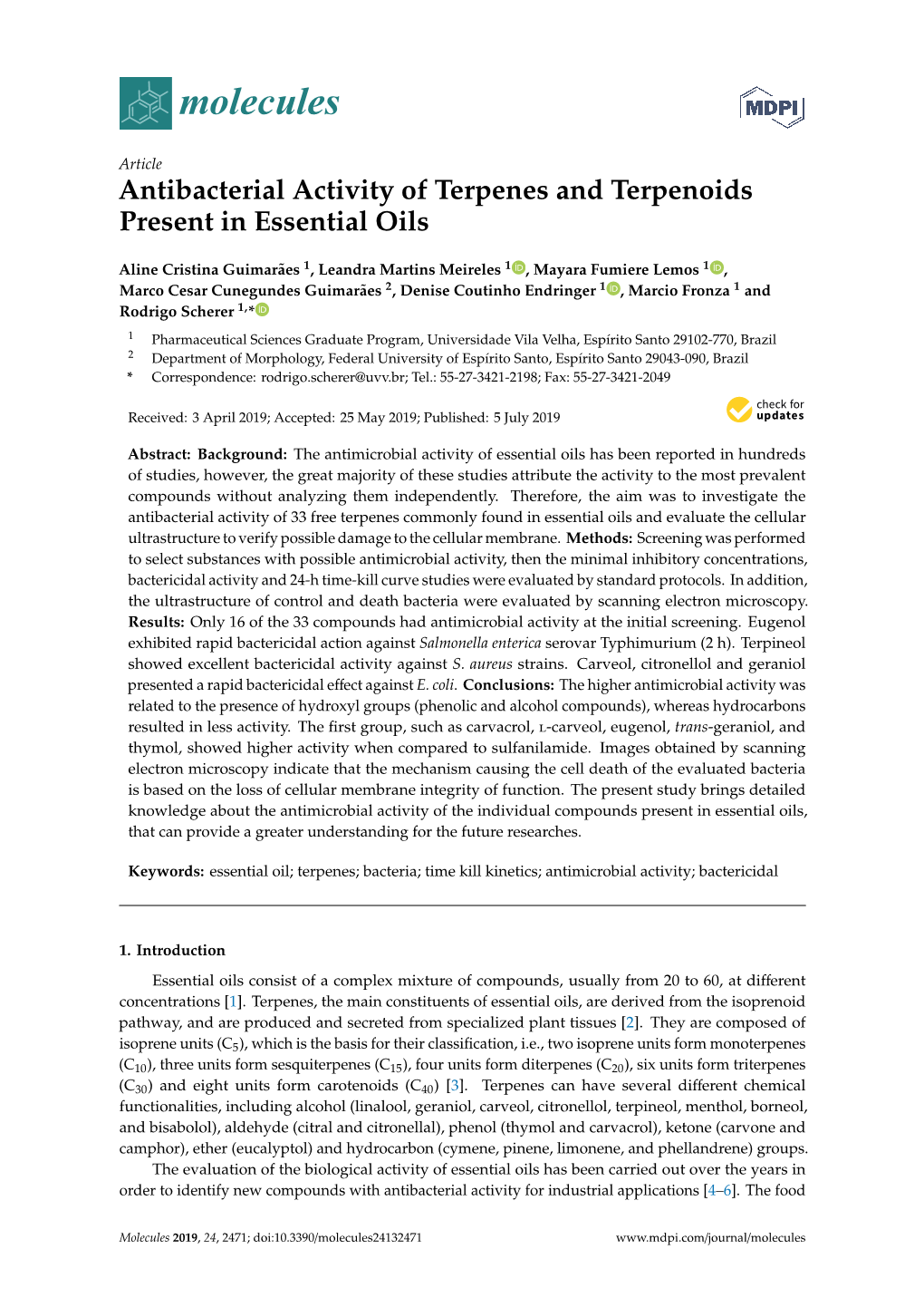 Antibacterial Activity of Terpenes and Terpenoids Present in Essential Oils