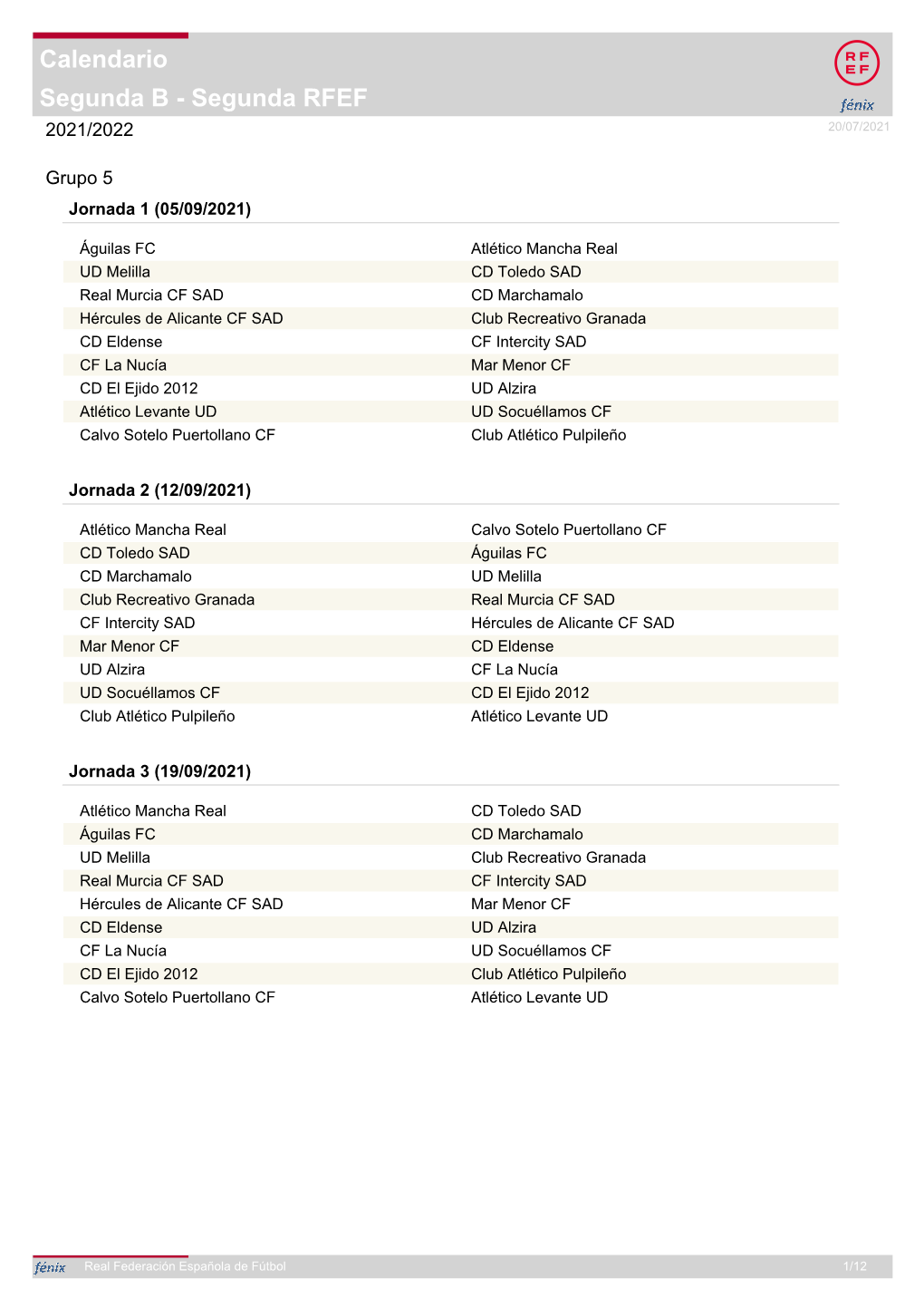 Segunda RFEF Calendario