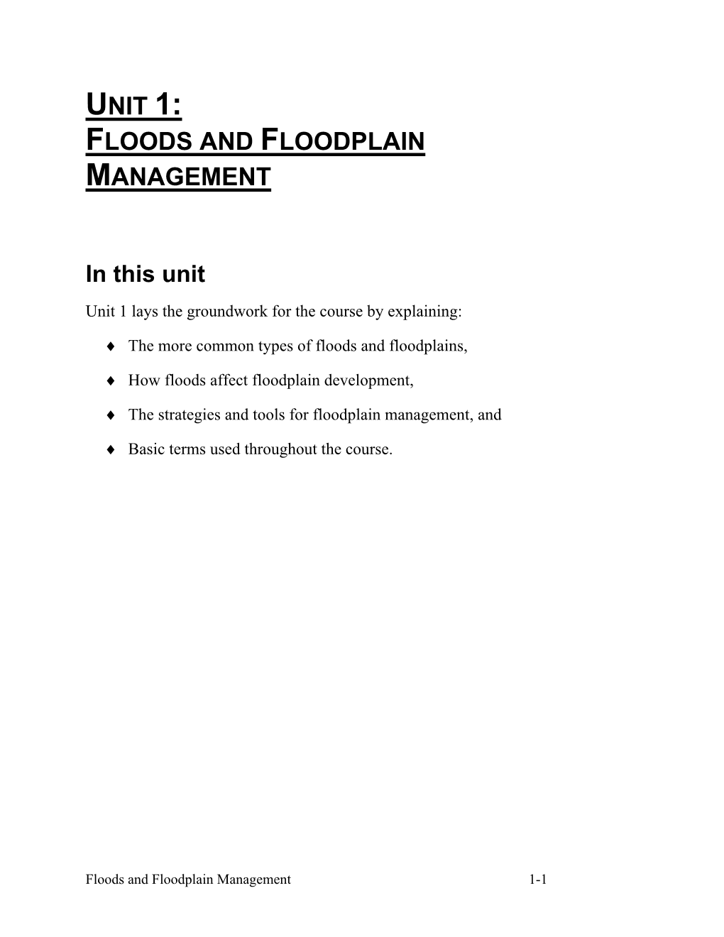 Unit 1: Floods and Floodplain Management