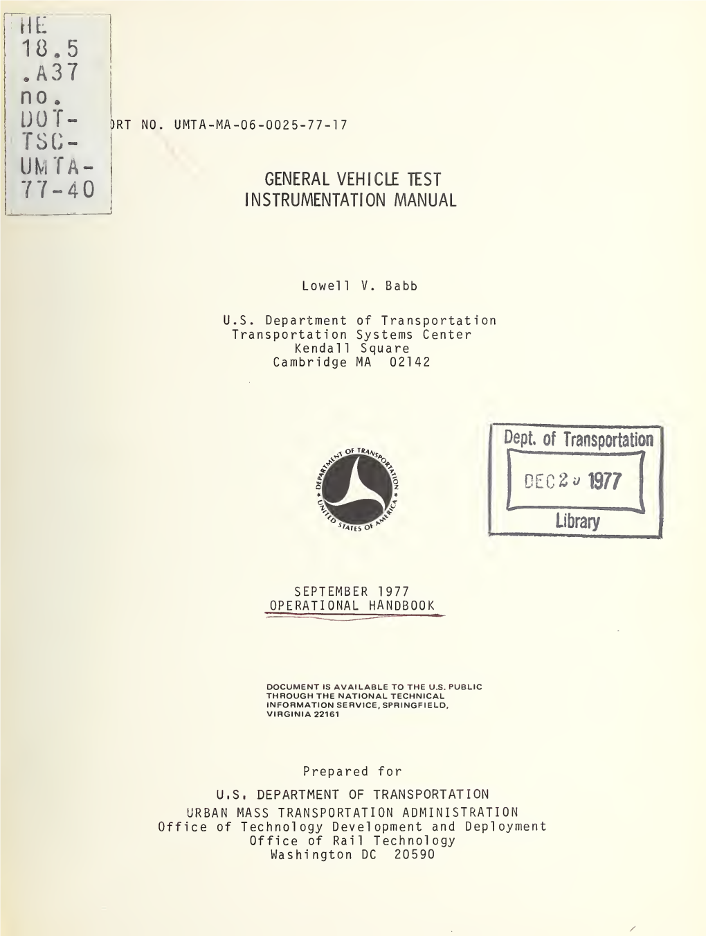 General Vehicle Test Instrumentation Manual